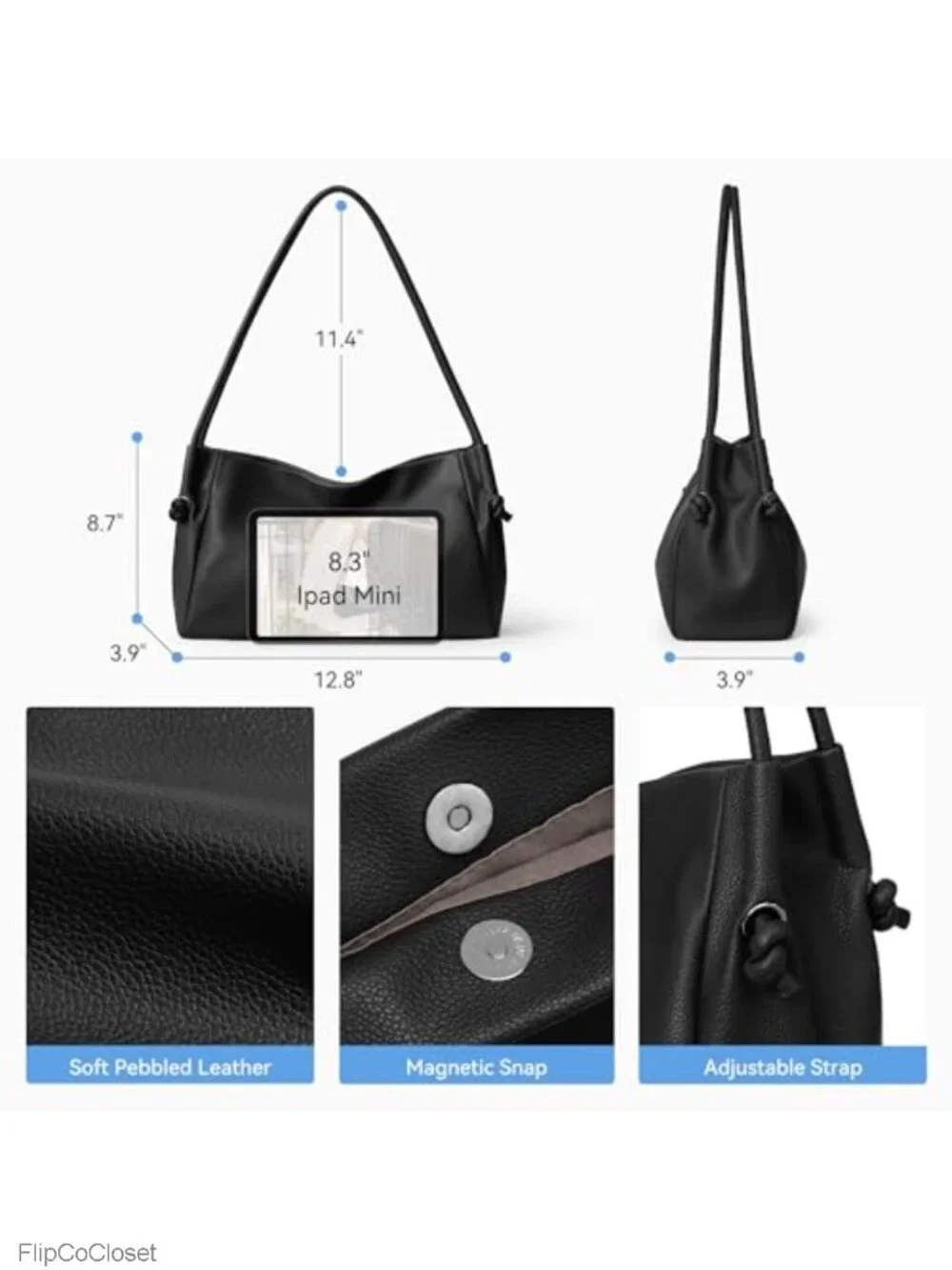 Pebbled Vegan Leather Hobo Shoulder Bag Soft Lightweight Purse